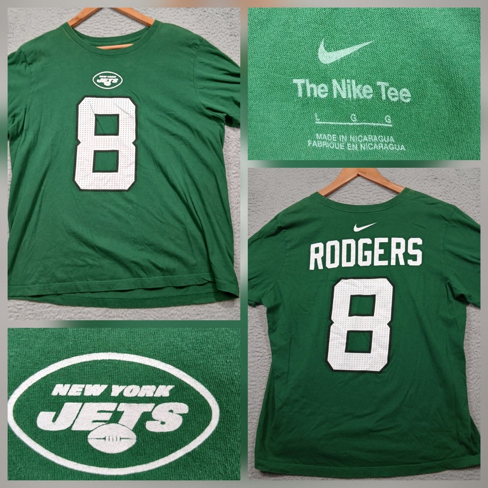 Nike New York‎ Jets Aaron Rodgers #8 T-Shirt Men's Large Green NFL Tee